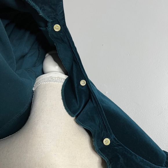 80s Vintage Norman Shirtmakers Green Velvet Dress A Line Pleated Women's Size 12 - Picture 14 of 15